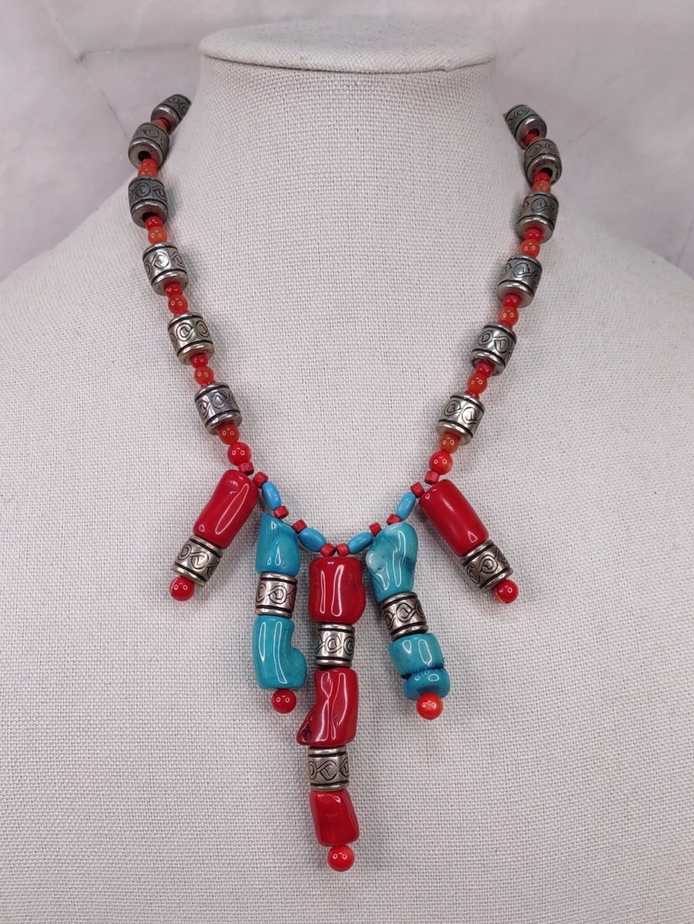 Artisan Crafted Coral/Turquoise Statement Necklace
